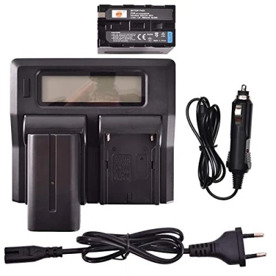 Afbeelding van DSTE® Vervangende batterij NP F970 + LCD dubbele oplader compatibel met Sony F950, F930, CCD TR917, TR930, TR940, TR3000, TR3300, PT 176S, OE 160, CN 216, JYLED 300S, 2 stuks