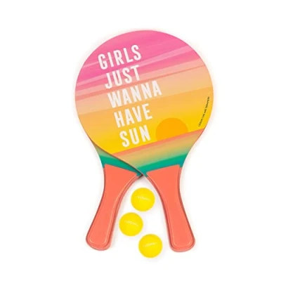Afbeelding van Legami Strandrackets, 2 rackets en 3 ballen, ergonomische handgreep, inclusief tas, voor volwassenen kinderen, 23 x 38 cm, thema sunset