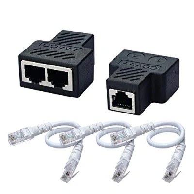 Afbeelding van COVVY RJ45 Netwerk Splitter Connector Adapter 1 Vrouwelijk naar 2 Vrouwelijke Socket Poort Cat 5/Cat 6 Lan Ethernet Verlenging Kabel Dual (2 stuks + 3 Kabels)