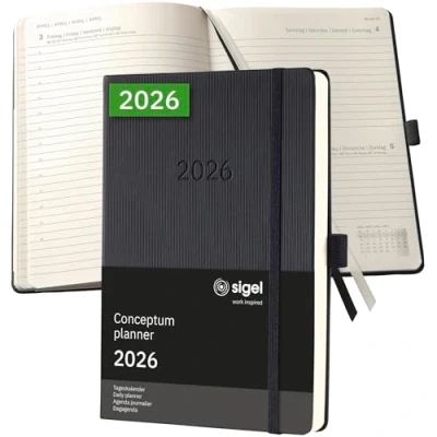 Afbeelding van SIGEL C2610 Tageskalender Conceptum 2026, ca. A5, , schwarz: Agenda Conceptum, Classic, Hardcover