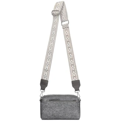Afbeelding van Miss Lulu Crossbody Tas Unisex Camera Tassen Handtas Schoudertas Met Verstelbare Brede Riem PU Denim Stijl, Grijs