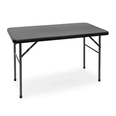 Afbeelding van Relaxdays tuintafel rotanlook opklapbare bijzettafel eettafel tuin campingtafel rond Zwart, Rechthoekig