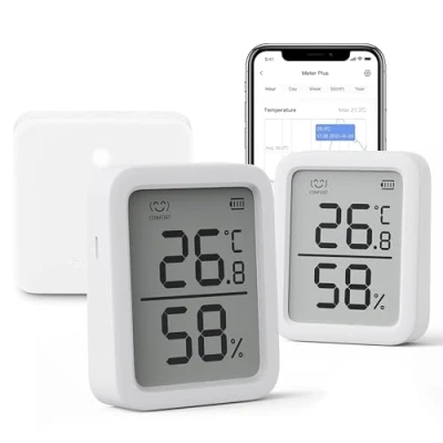 Afbeelding van SwitchBot WiFi Thermometer hygrometer 2 stuks en hub mini, Bluetooth digitale temperatuurvochtigheidssensor met Smart Alert &amp; Dataopslag, LCD scherm thermo