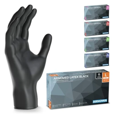 Afbeelding van ARNOMED Latex wegwerphandschoenen L, zwart, poedervrij, 500 stuks, handschoenen voor eenmalig gebruik, verkrijgbaar in maat XS, S, M, L &amp; XL