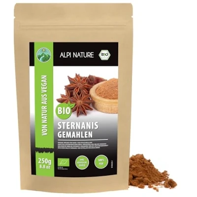Afbeelding van Alpi Nature organische Sternanise (250G) bio sternanisme capsules steranijspoeder van gecontroleerde teelt 100% natuurlijk zonder additieven steranijs