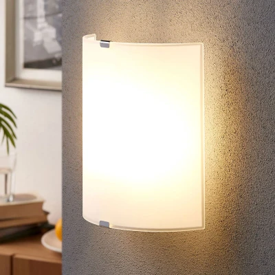 Afbeelding van Lindby wandlamp 1licht glas, metaal H: 21 cm E27 wit, chroom