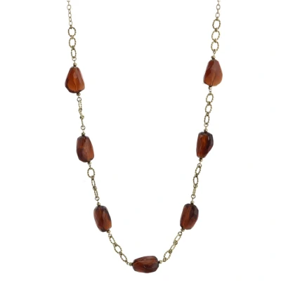 Afbeelding van Behave Lange ketting goud kleur met kralen bruin 85 cm