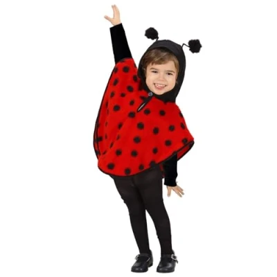 Afbeelding van Widmann Lieveheersbeest Kostuum Megalief Lieveheersbeestje Poncho Kind rood,zwart Maat 98 Carnavalskleding Verkleedkleding