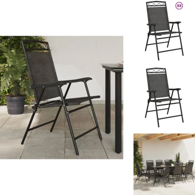 Afbeelding van vidaXL Tuinstoelen 8 st inklapbaar staal en textileen gemêleerd grijs