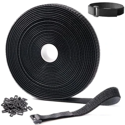 Afbeelding van Trilancer Herbruikbare Klittenbanden 10m x 2cm, Verstelbare kabelbinders met 50 lussen, Op maat te knippen band voor kabelbeheer en opslag, Zwart