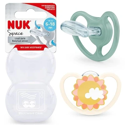 Afbeelding van NUK Space fopspeen 6 18 maanden met extra grote ventilatieopeningen BPA vrije siliconen 2 eenheden beer/walvis of kat/pinguïn (passend design)