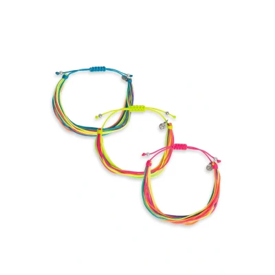 Afbeelding van SINGULARU Set van 3 Armbanden Neon Rainbow Fruits. Staal met Kleurrijke Draden. Verstelbare Schuifknoop Sluiting. Sieraden voor Vrouwen