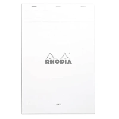 Afbeelding van Rhodia 19601C blok met kop nr. 19 wit, A4+ (21 x 31,8 cm), 80 vellen, gelinieerd rand, wit Clairefontaine papier, g/m2