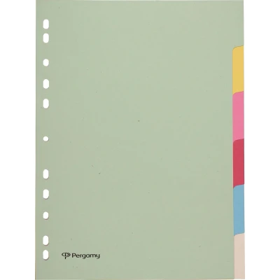 Afbeelding van Pergamy tabbladen ft A4, 11 gaatsperforatie, karton, geassorteerde pastelkleuren, 6 tabs