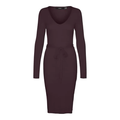 Afbeelding van VERO MODA Vmsaba Rib Ls V hals riem Dress Ga Noos, Winetasting, M