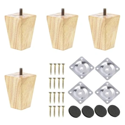 Afbeelding van TAIANJI 4Psc Houten Meubelpoten 10cm Massief Vierkante Meubelpoten, Poten Tafelpoten Met Pakking Antislipmat Schroeven voor Slaapbank Fauteuil