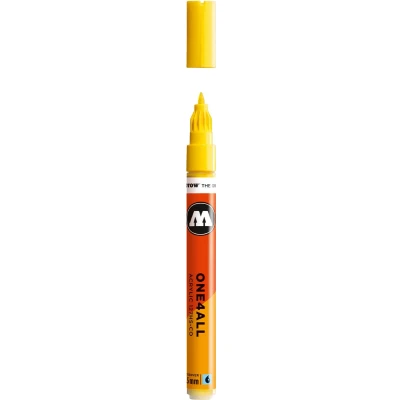 Afbeelding van Molotow ONE4ALL 127HS CO 1,5mm Marker Geel Geschikt voor vele oppervlaktes zoals canvas, hout, steen, keramiek, plastic, glas, papier, leer...