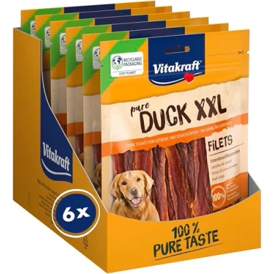 Afbeelding van Vitakraft Eendenborstfiletstroken XXL, hondensnoepjes graanvrij, met mager eendenvlees, in hersluitbare XXL zak, zonder toegevoegde suiker (6 x 250 g)