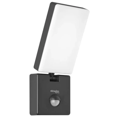 Afbeelding van Oktaplex lighting, LED buitenlamp met bewegingsmelder Pica Motion 10W 800lm 3000K warm wit IP65 sensor antraciet wandlamp buiten