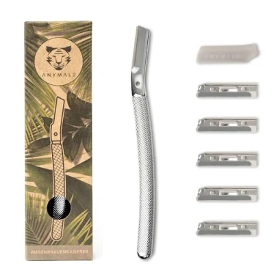 Afbeelding van ANYMALE® Wenkbrauwscheerapparaat met 5 verwisselbare messen en mesbescherming, dermaplaning, gezichtsscheerapparaat voor pluishaar, gezichtshaarverwijderaar dames heren, zilver