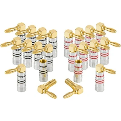 Afbeelding van Poppstar 20x High End Bananenstekker Hoekig, voor Luidsprekerkabel (tot 6 mm²), Speakers, Luidspreker, AV Receiver, 24k Vergulde Contacten (10x zwart, 10x rood)