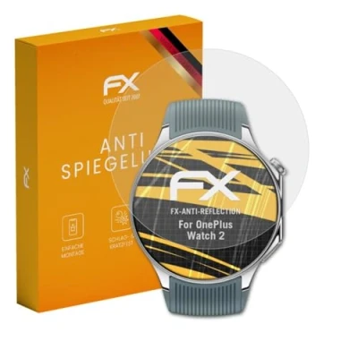 Afbeelding van atFoliX Beschermfolie compatibel met OnePlus Watch 2 Schermbeschermer, anti reflecterend en schokabsorberend FX Folie (3X)
