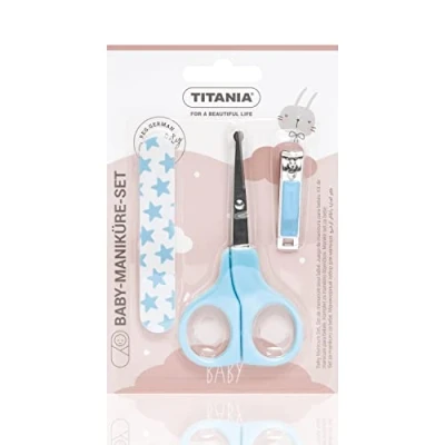 Afbeelding van TITANIA baby manicureset (3 delig) nagelschaar, nagelknipper &amp; nagelvijl uitrusting nagelverzorgingsset verzorgingsset voor peuters babyverzorgingsset blauw