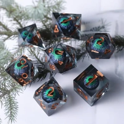 Afbeelding van DND dobbelstenen set drijvende pupillen Dragon Eye hars scherpe rand 7 stuks handgemaakte D &amp; voor veelvlakkige kerkers en draken Ttrpg Pathfinder RPG rollenspel met