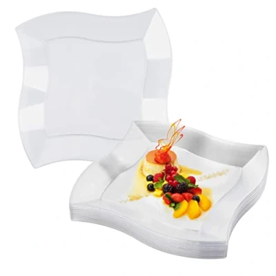 Afbeelding van MATANA 20 Transparante Harde Plastic Borden, 25 cm Elegant, Stevig &amp; Herbruikbaar Bruiloften, Verjaardagen, Kerst, BBQ&#039;s, Picknicks, Tuinfeesten