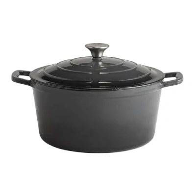 Afbeelding van APS 88307 kookpan met deksel &quot;5 STARS&quot;, stoofpan gietijzer, geschikt voor inductie, ovenbestendig, incl. dekselhouder, Ø 28 cm, 6 liter, antraciet