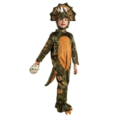 Afbeelding van Spooktacular Creations Halloween triceratops kostuum voor kinderen, bruin, uniseks, kleine realistische dinosaurus onesie, jumpsuit carnaval, verkleedfeestjes