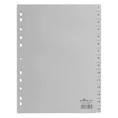 Afbeelding van Durable 652410 Tabbladen met bedrukte tabs 1 15, 15 delig, A4 staand, PP, grijs