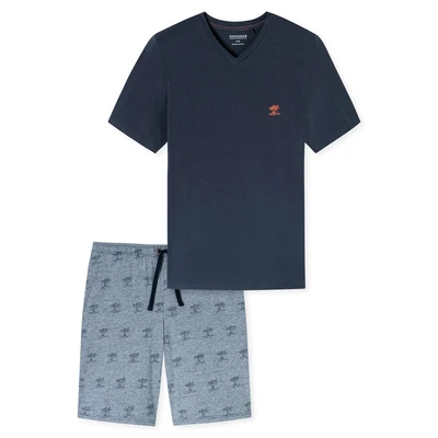 Afbeelding van Schiesser Heren pyjama kort V hals 95/5 Nightwear pyjamaset, nachtblauw_182609, 54, Nachtblauw 182609, 54
