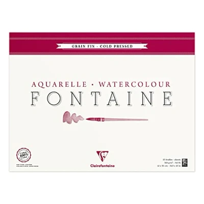 Afbeelding van Clairefontaine 96417C Kleurblok, 4 zijdig verlijmd aquarelpapier fijnkorrelig, Fontaine/hader, 42 x 56 cm, 25 vellen, 300 g verpakking, wit