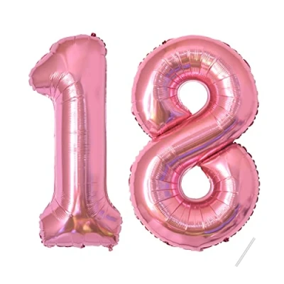 Afbeelding van Partyhausy Verjaardagsballonnen 18 jaar 101 cm, verjaardagsdecoraties voor een jongen en meisje van jaar, roze goudfolie, opblaasbare ballon