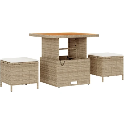 Afbeelding van vidaXL 3 delige Tuin Eetset met Kussens Beige Poly Rattan Acacia