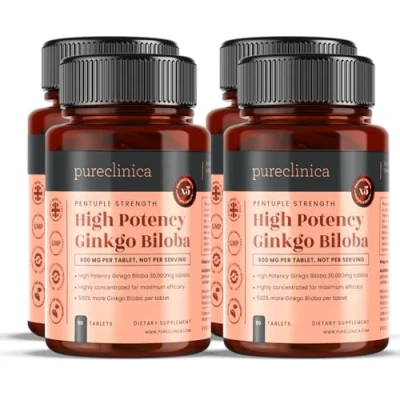 Afbeelding van Pureclinica Hoge potentie Ginkgo Biloba 30.000 mg. 12 maanden leveren 5 keer de sterkte van concurrerende producten met 600mg 50:1 extract en 24% smaakglycosiden per tablet