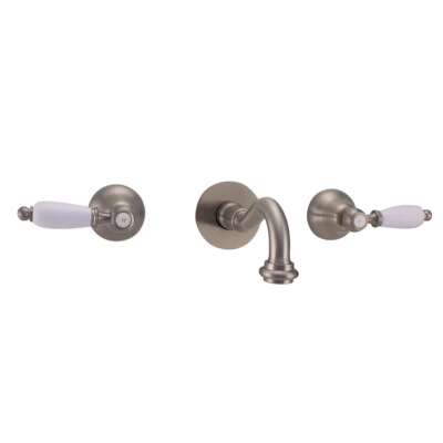 Afbeelding van PB klassieke kraan inbouw muurkraan met witte hendels 25 cm uitloop RVS 1208854402