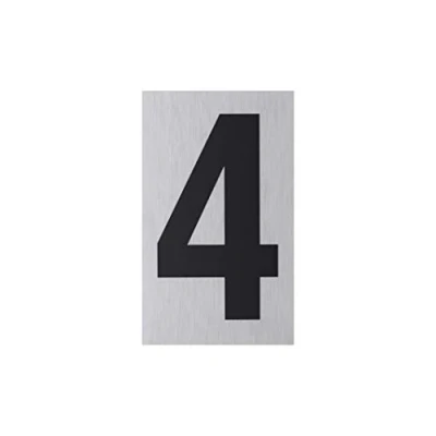 Afbeelding van Metafranc Kleefbord &quot;4&quot; 100 x 60 mm van aluminium in moderne roestvrijstalen look zelfklevende achterkant/signaal/informatiebord/commerciële etikettering / 507330