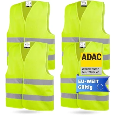 Afbeelding van OwnWheel 4 x veiligheidsvest voor auto ISO20471 2024 &amp; 2025: neongeel, reflecterend en vrachtwagen, noodvest probleemoplossing
