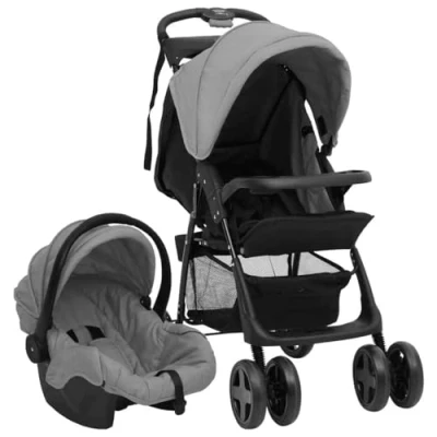 Afbeelding van vidaXL Kinderwagen 3 in 1 staal lichtgrijs en zwart