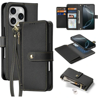 Afbeelding van Dux Ducis Lawa Hoesje Geschikt voor Apple iPhone 16 Pro 2 in 1 Wallet Book Case Compatibel met MagSafe Zwart