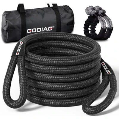 Afbeelding van GODIAG 1 &quot;x 30ft kinetische herstelsleepkabel (43000 lbs) Heavy Duty energiekabel met 2 zachte sluitingen, 30% elasticiteit offroad voedingskabel voor vrachtwagen jeep auto ATV UTV Tractor