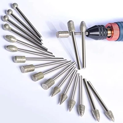 Afbeelding van Steensnijwerk Set Diamond Burr Bits, 20 STKS Polijsten Kits Roterende Gereedschap Accessoires met 1/8 &#039; Schacht Voor Carving, Graveren, Slijpen, Stone, Rocks, Sieraden, Glas, Keramiek