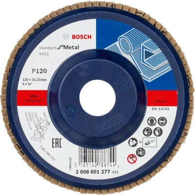 Afbeelding van Bosch Professional 1x Lamellenschijven X431 Standard for Metal (voor staal, gietijzer, plaatstaal, Rechte, Ø 125 mm, Korrel 120, Accessoires Haakse Slijper)