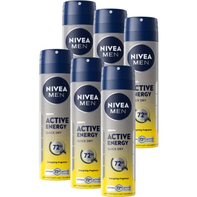 Afbeelding van 6x Nivea Deospray Men Active Energy Energizing Fragrance 150ml