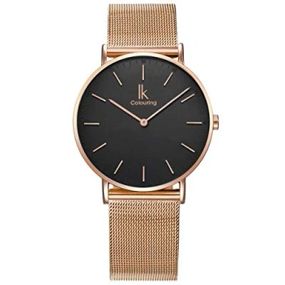 Afbeelding van Alienwork Horloge Heren Dames Rose Goud Mesh Armband Zwart Ultradun