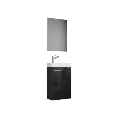 Afbeelding van VCM 3 delige badkamermeubelset Gastentoilet Wastafel Klein Smal Slito SP