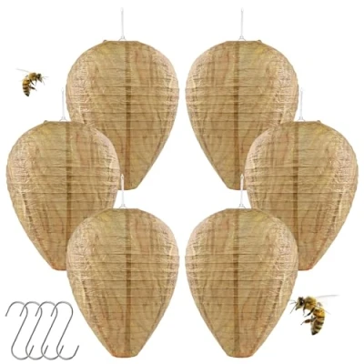 Afbeelding van 6 stuks wespennest, weerbestendig, horzelnest, kunstwespennest, om op te hangen, vals wespennest voor het verdrijven van wespen huis en tuin