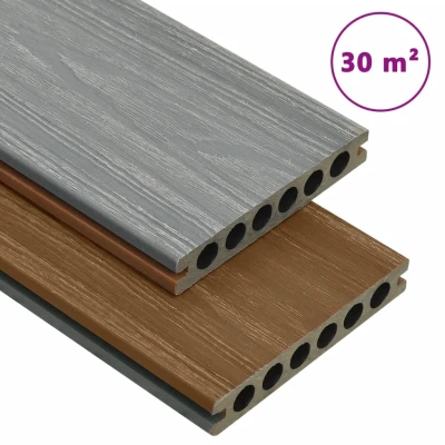 Afbeelding van Terrasplanken met accessoires 30 m² 2,2 m HKC bruin en grijs